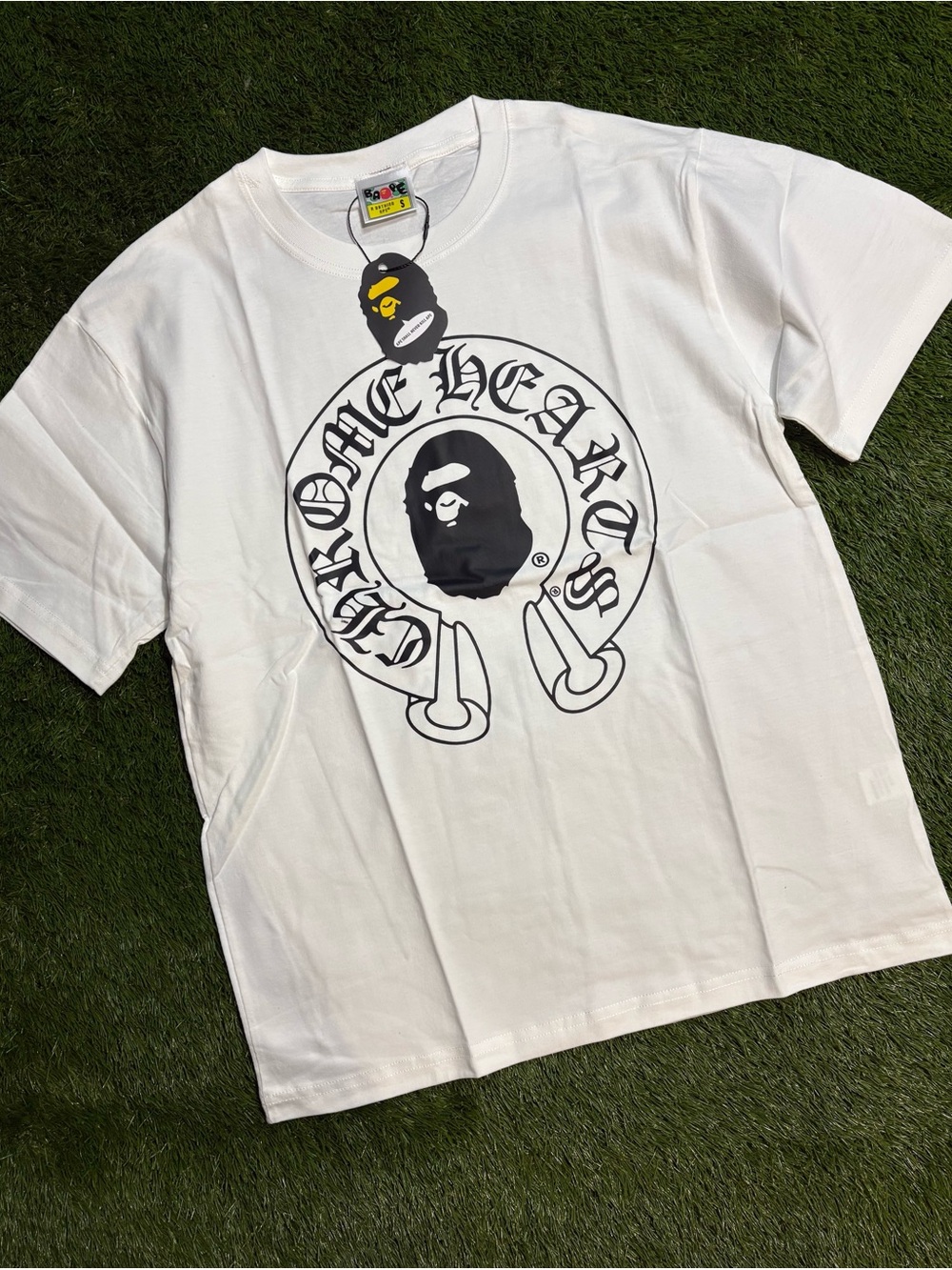 Bape White Tee with Black Ape Emblem
